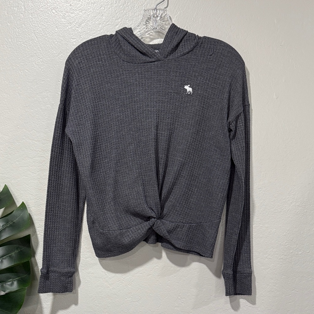 Abercrombie Kids waffle thermal Dark Gray Hoodie with tie knot front detail